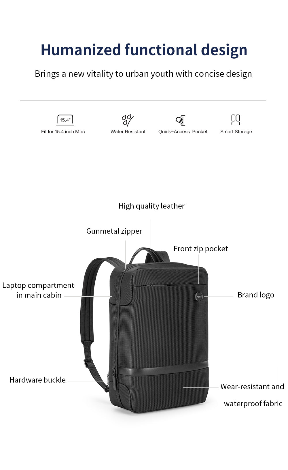 Kingsons Slim Minimalist Backpack (14L)
